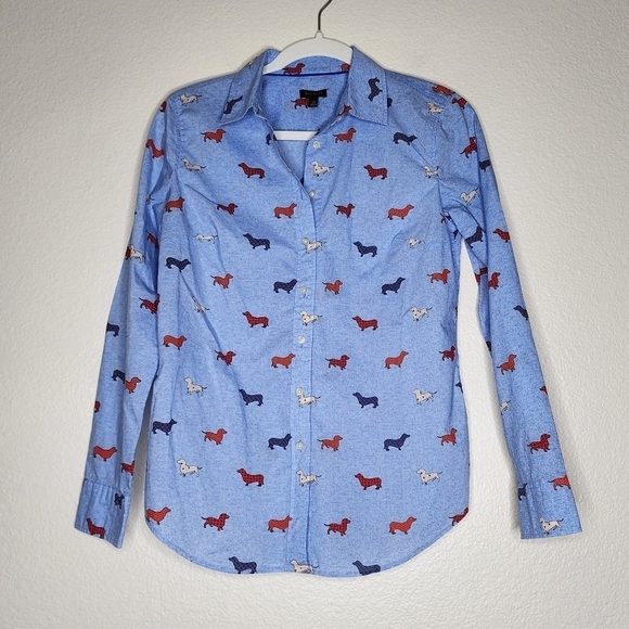 Talbots Blue Dachshund Classic Button Down Shirt XS - Picture 2 of 4